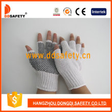 White Cotton/Polyestergloves with Seamless and Black PVC Dots Gloves (DKP519)